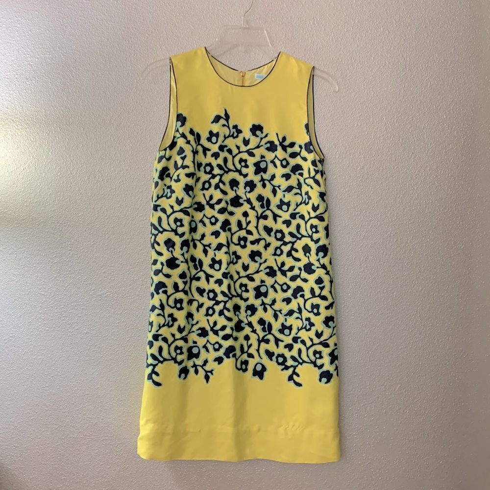 DRAPER James silk dress vine print piping detail exposed goldtone zip lined sz 2